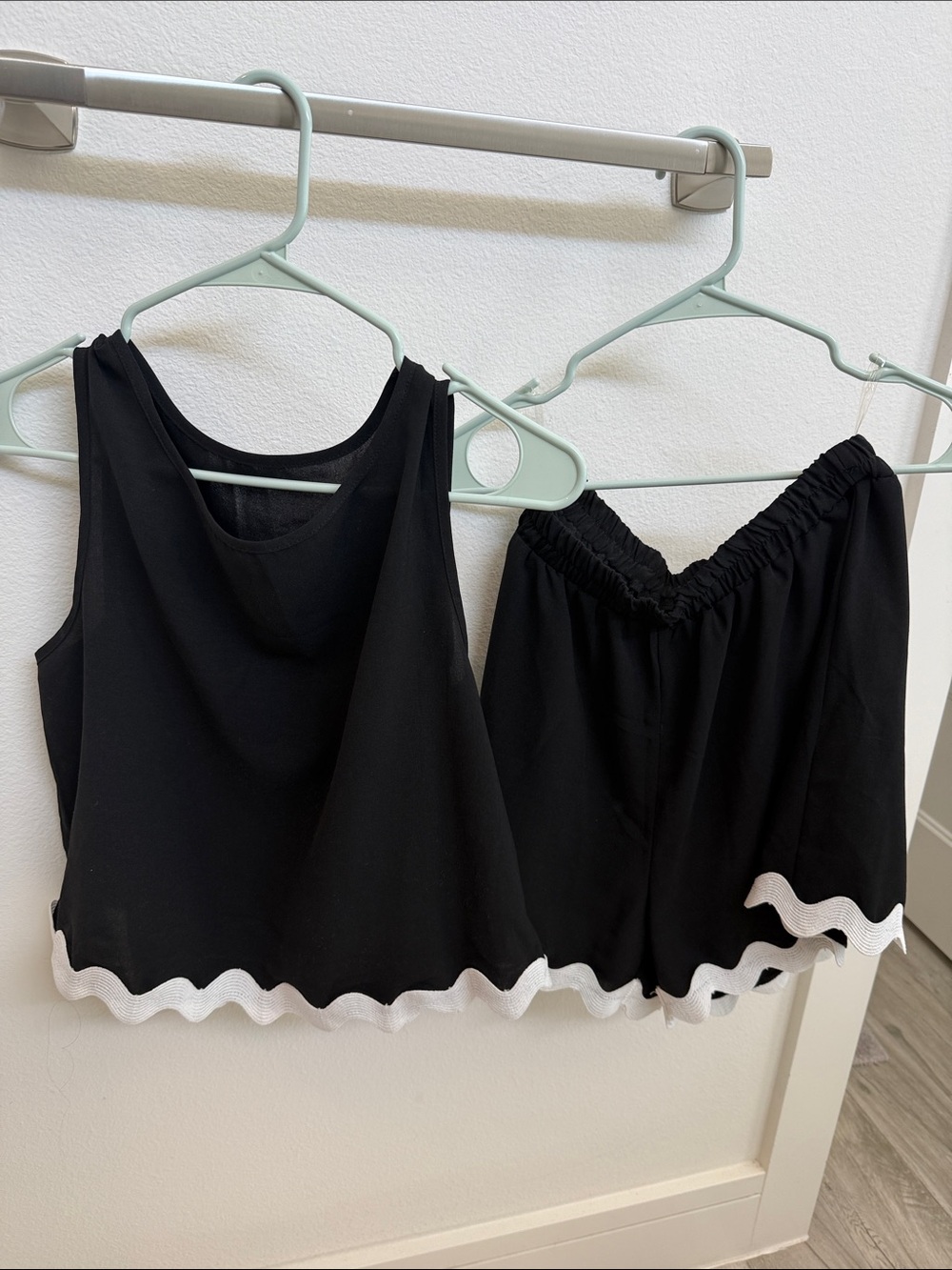 Black Sleep Tank and Shorts Set with White Trim